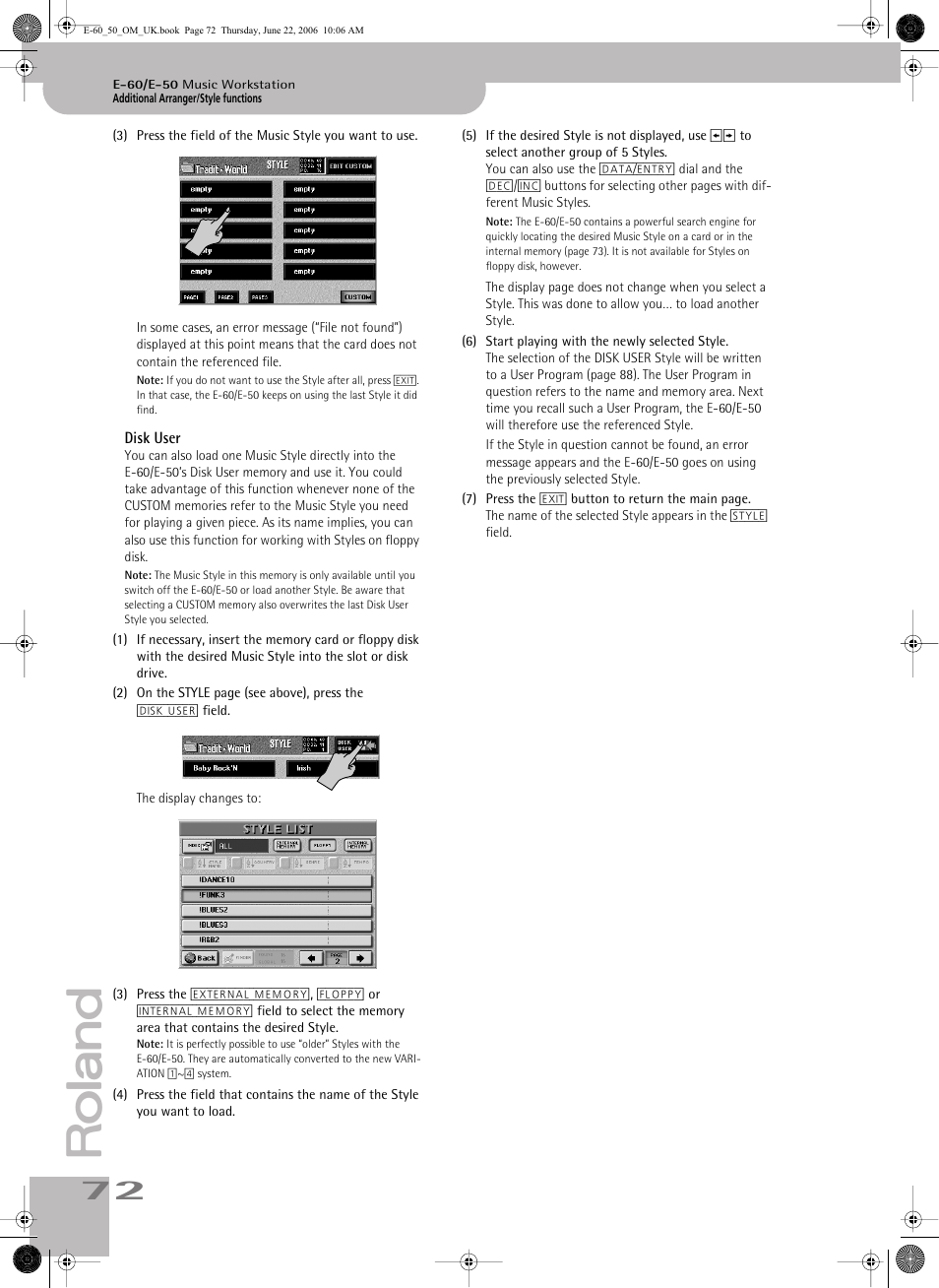Disk user | Roland E-60 User Manual | Page 72 / 220