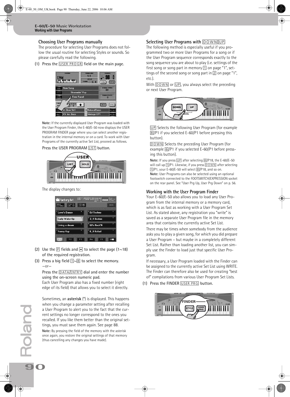 Working with the user program finder, And 90 | Roland E-60 User Manual | Page 90 / 220