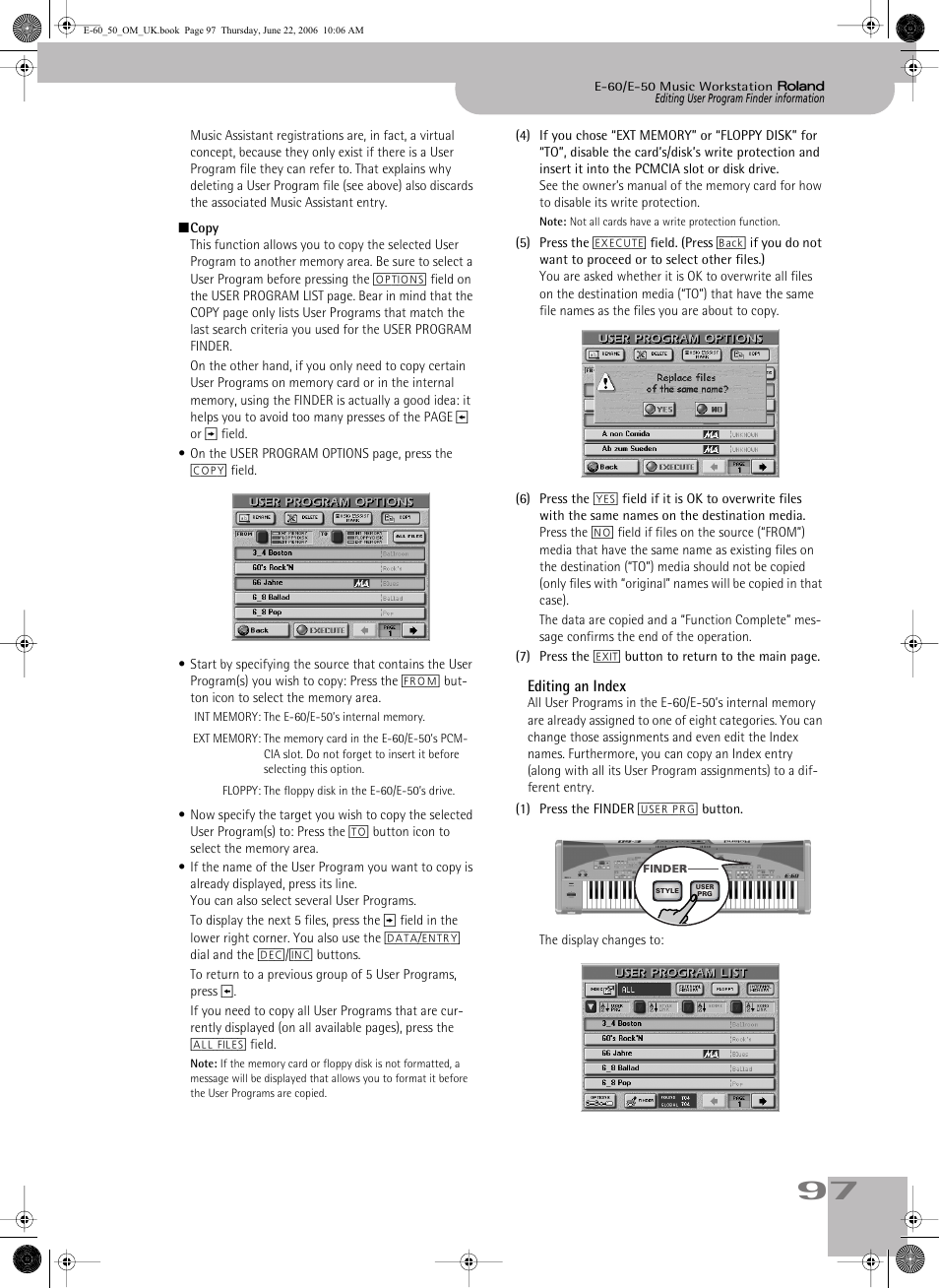 Editing an index | Roland E-60 User Manual | Page 97 / 220