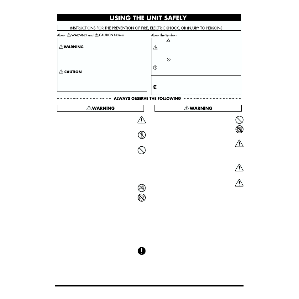 Using the unit safely | Roland TD-6K User Manual | Page 10 / 16