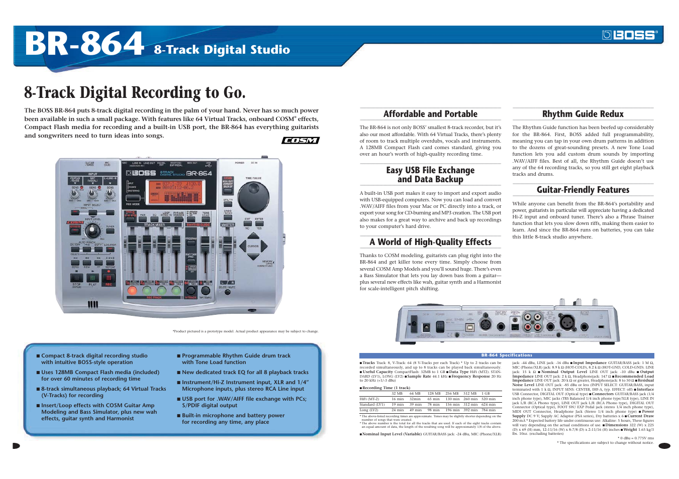 Br-864, Track digital recording to go, Track digital studio | Affordable and portable, Easy usb file exchange and data backup, A world of high-quality effects, Rhythm guide redux, Guitar-friendly features | Roland -50 User Manual | Page 5 / 6