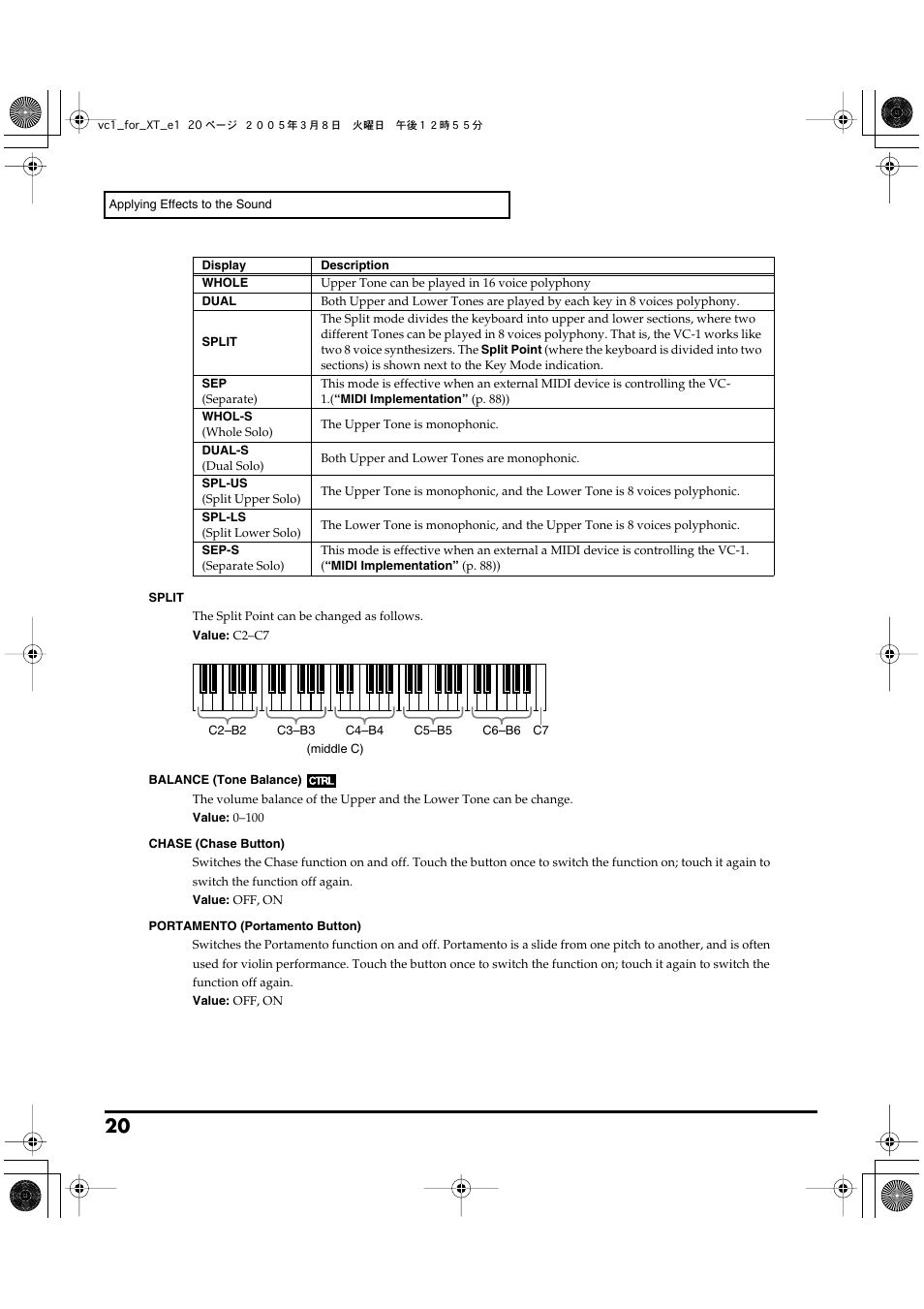 Roland VC-1 D-50 User Manual | Page 20 / 100