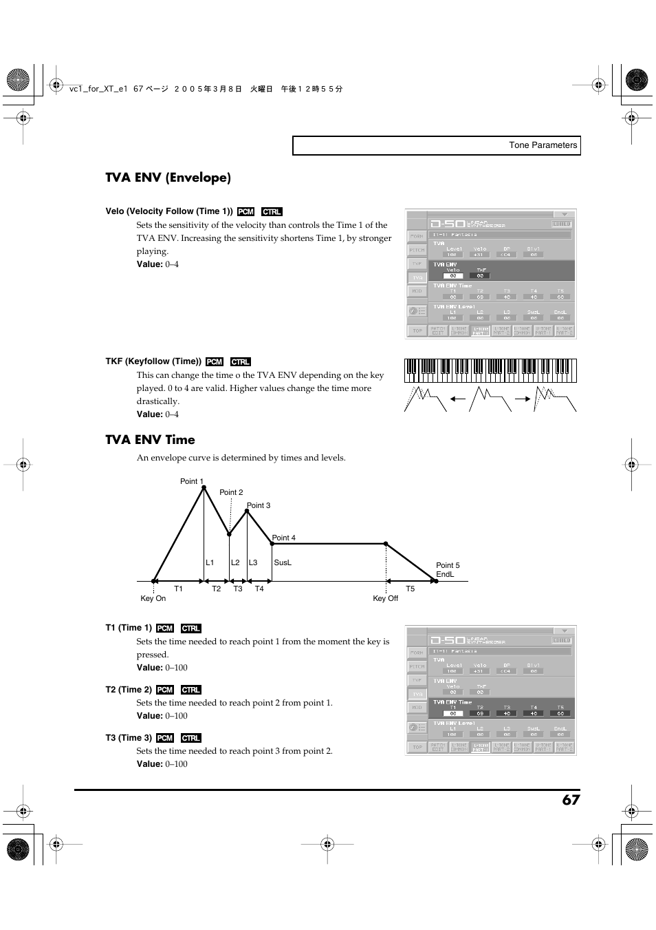 Tva env (envelope), Tva env time | Roland VC-1 D-50 User Manual | Page 67 / 100