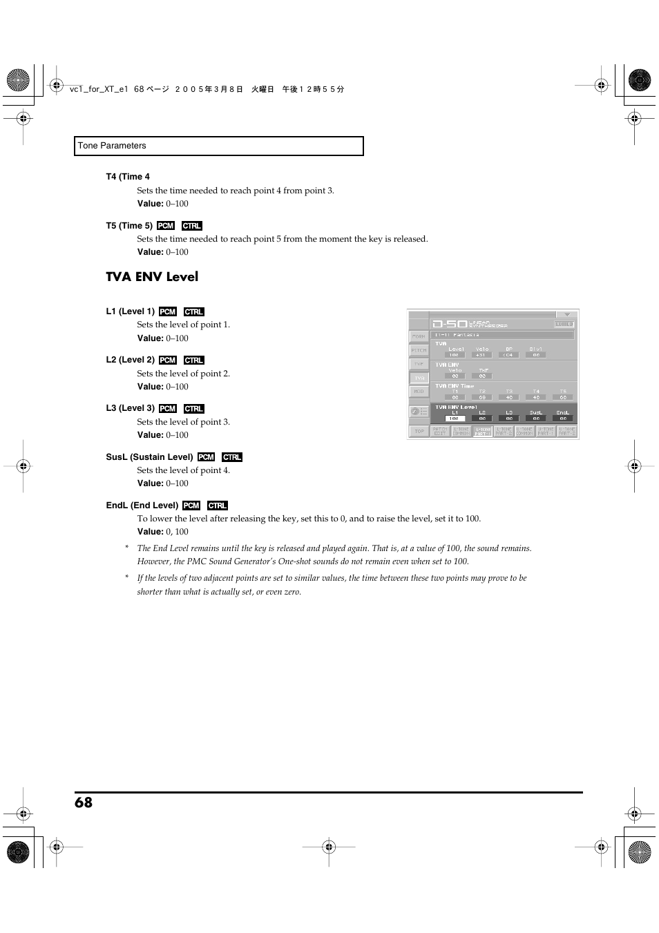 Tva env level | Roland VC-1 D-50 User Manual | Page 68 / 100