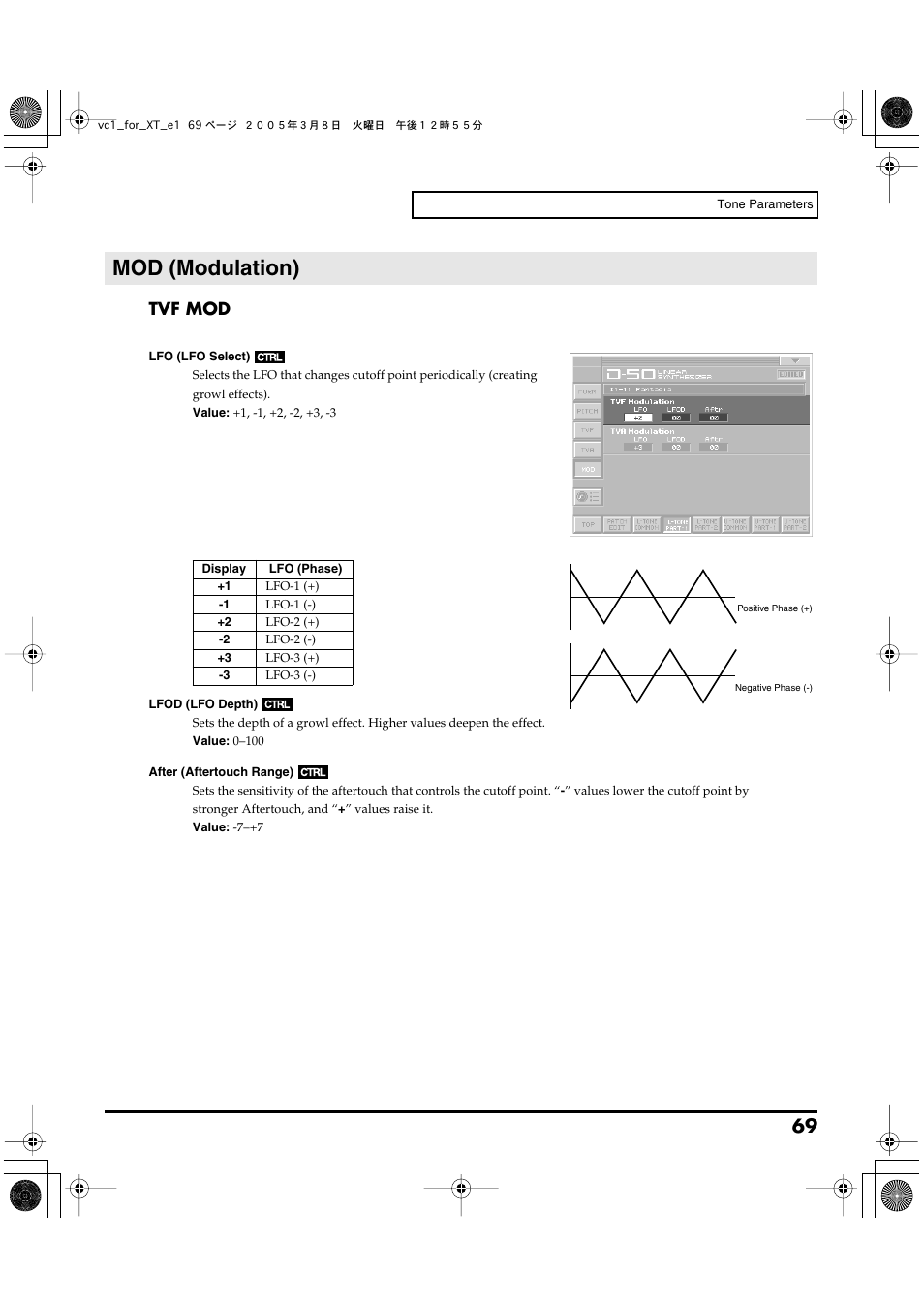 Mod (modulation), Tone partial mod (p. 69), P. 69) | Tvf mod | Roland VC-1 D-50 User Manual | Page 69 / 100