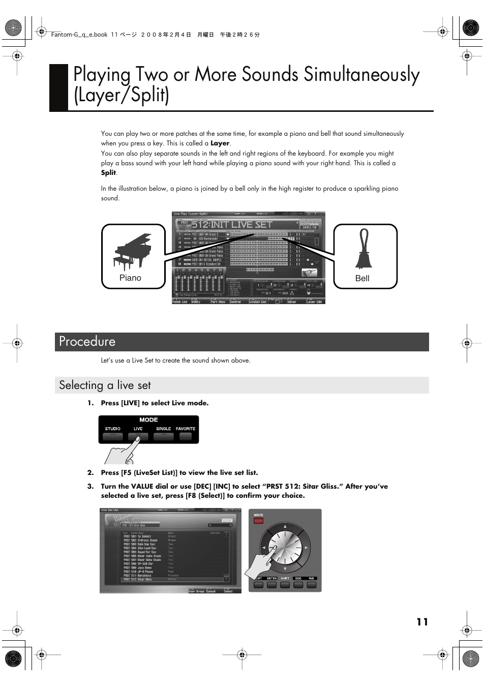 Procedure, Selecting a live set | Roland Fantom G8 User Manual | Page 11 / 48