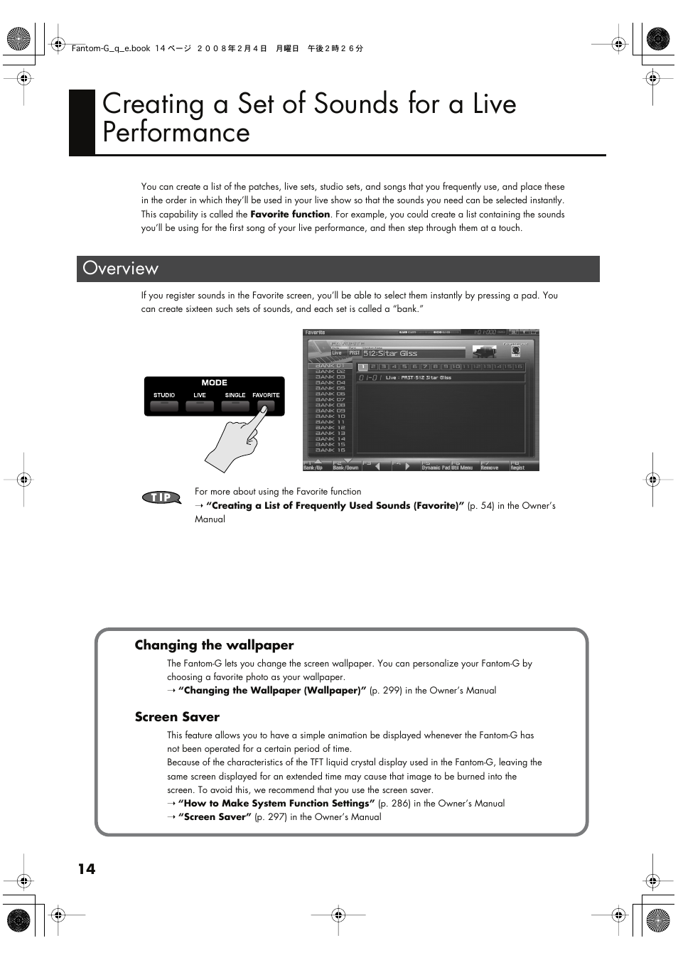 Creating a set of sounds for a live performance, Overview | Roland Fantom G8 User Manual | Page 14 / 48