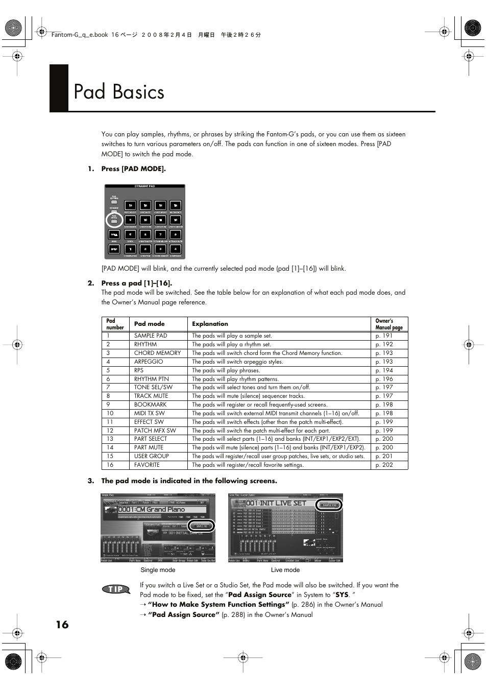 Pad basics | Roland Fantom G8 User Manual | Page 16 / 48