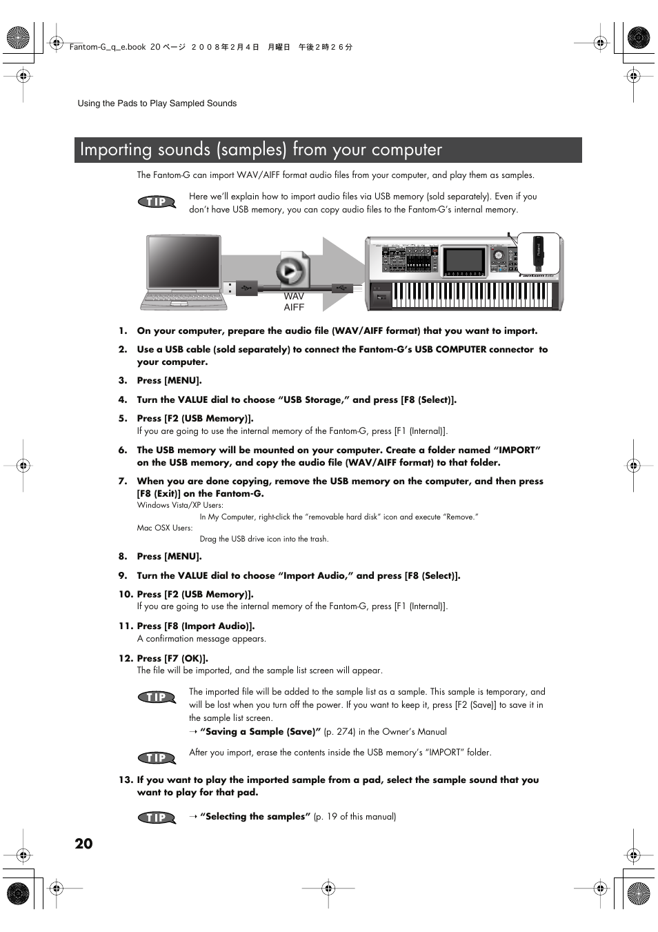 Importing sounds (samples) from your computer | Roland Fantom G8 User Manual | Page 20 / 48