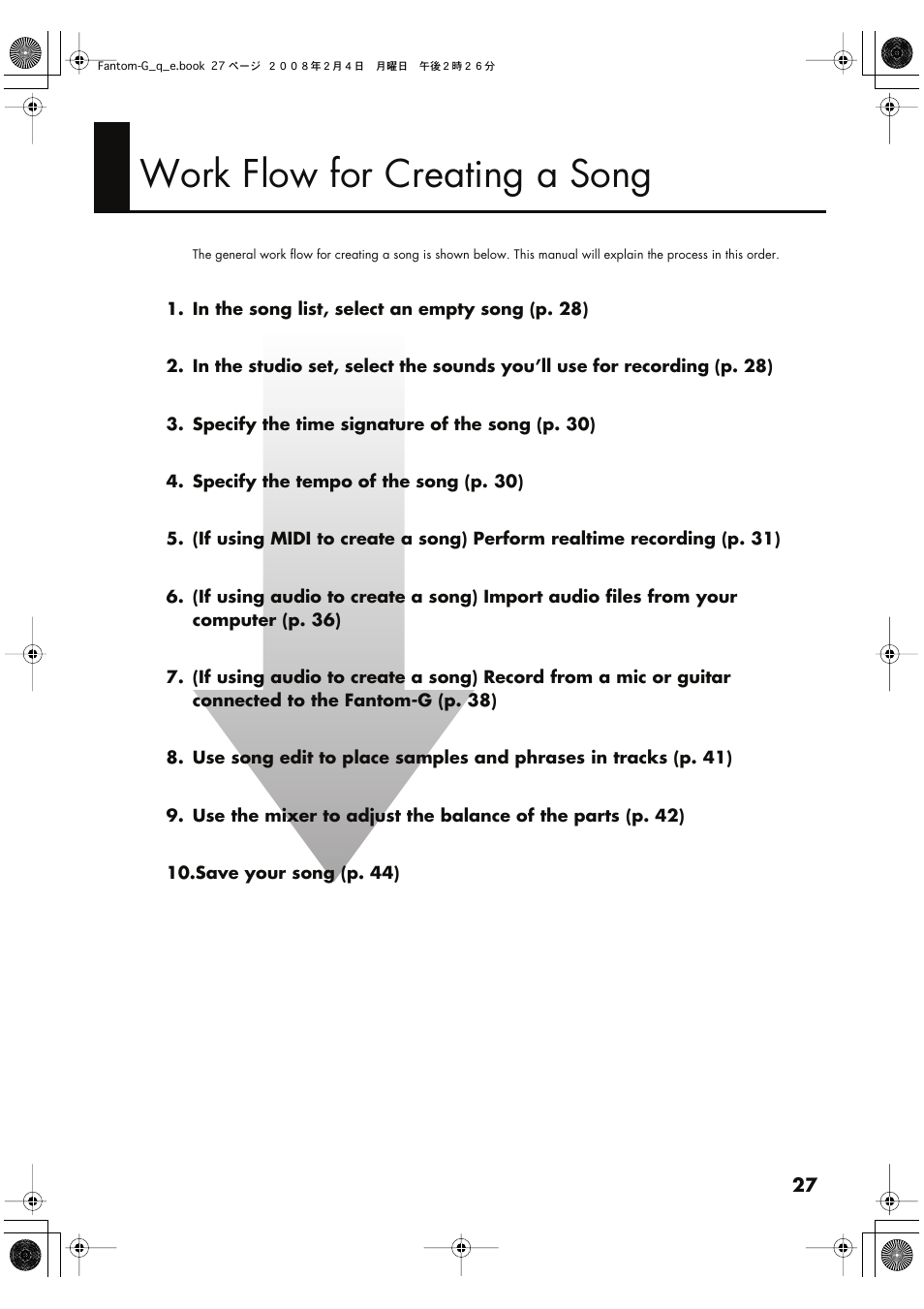 Work flow for creating a song | Roland Fantom G8 User Manual | Page 27 / 48
