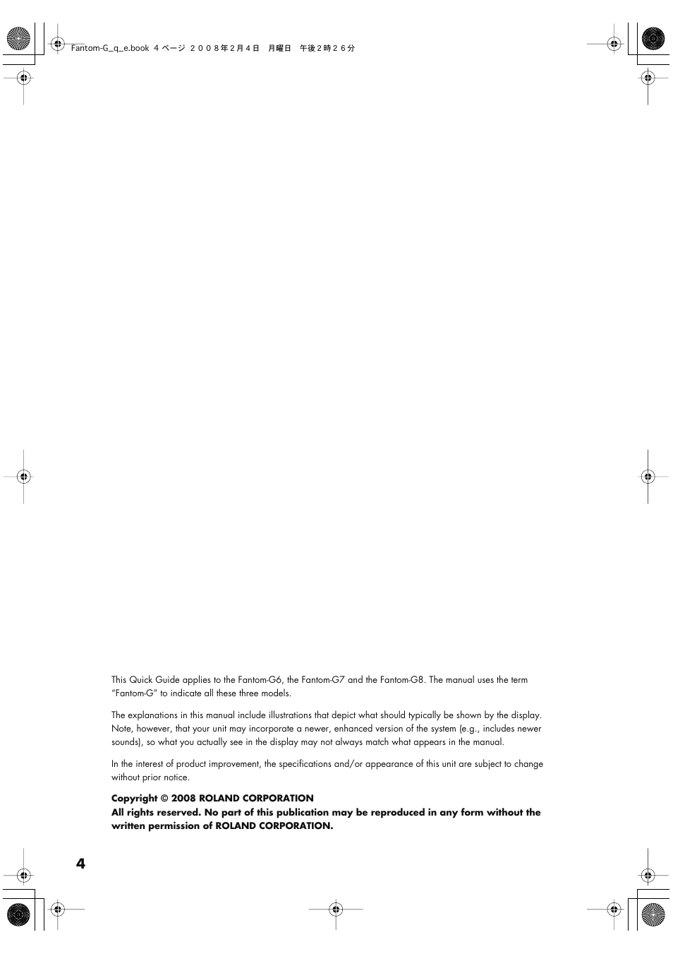Roland Fantom G8 User Manual | Page 4 / 48