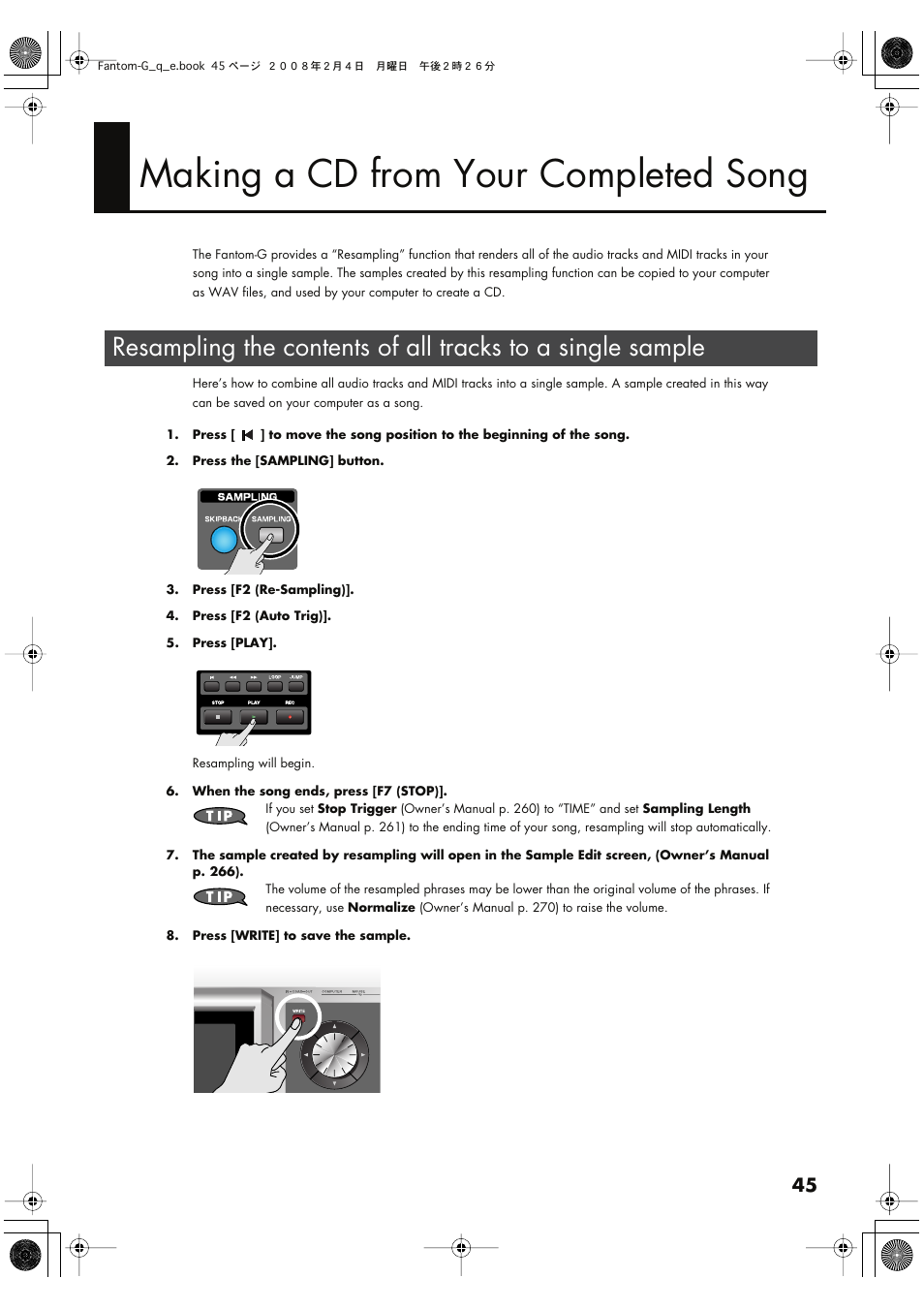 Making a cd from your completed song | Roland Fantom G8 User Manual | Page 45 / 48