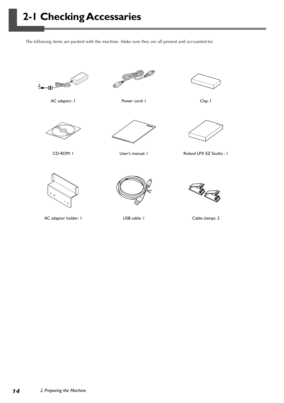 1 checking accessaries | Roland PICZA LPX-60 User Manual | Page 16 / 68