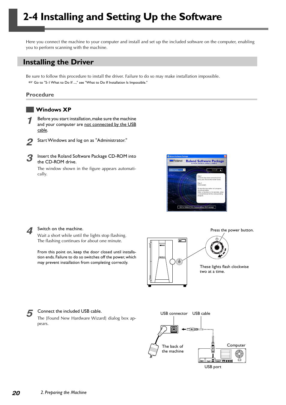 4 installing and setting up the software, Installing the driver | Roland PICZA LPX-60 User Manual | Page 22 / 68