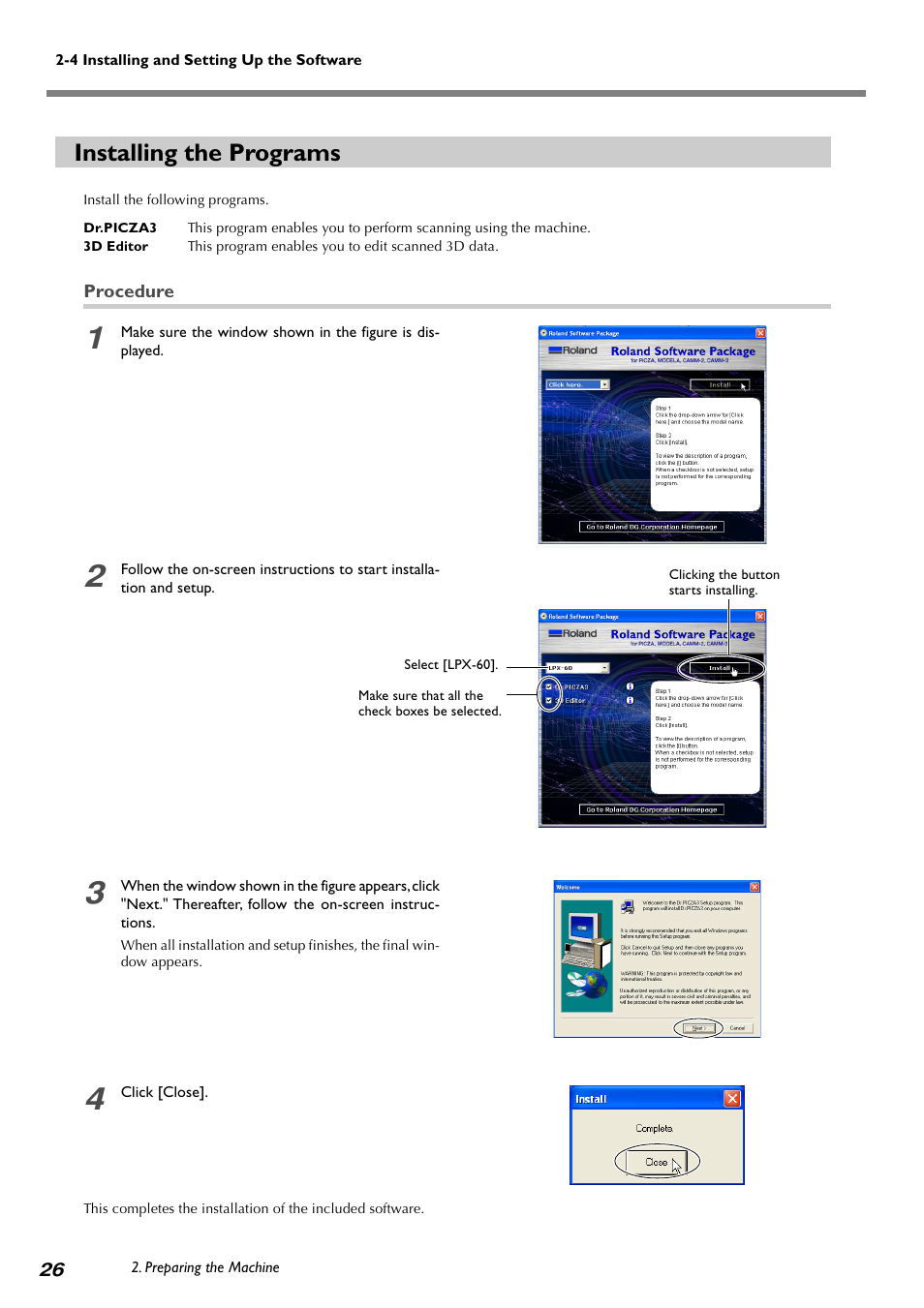 Installing the programs | Roland PICZA LPX-60 User Manual | Page 28 / 68