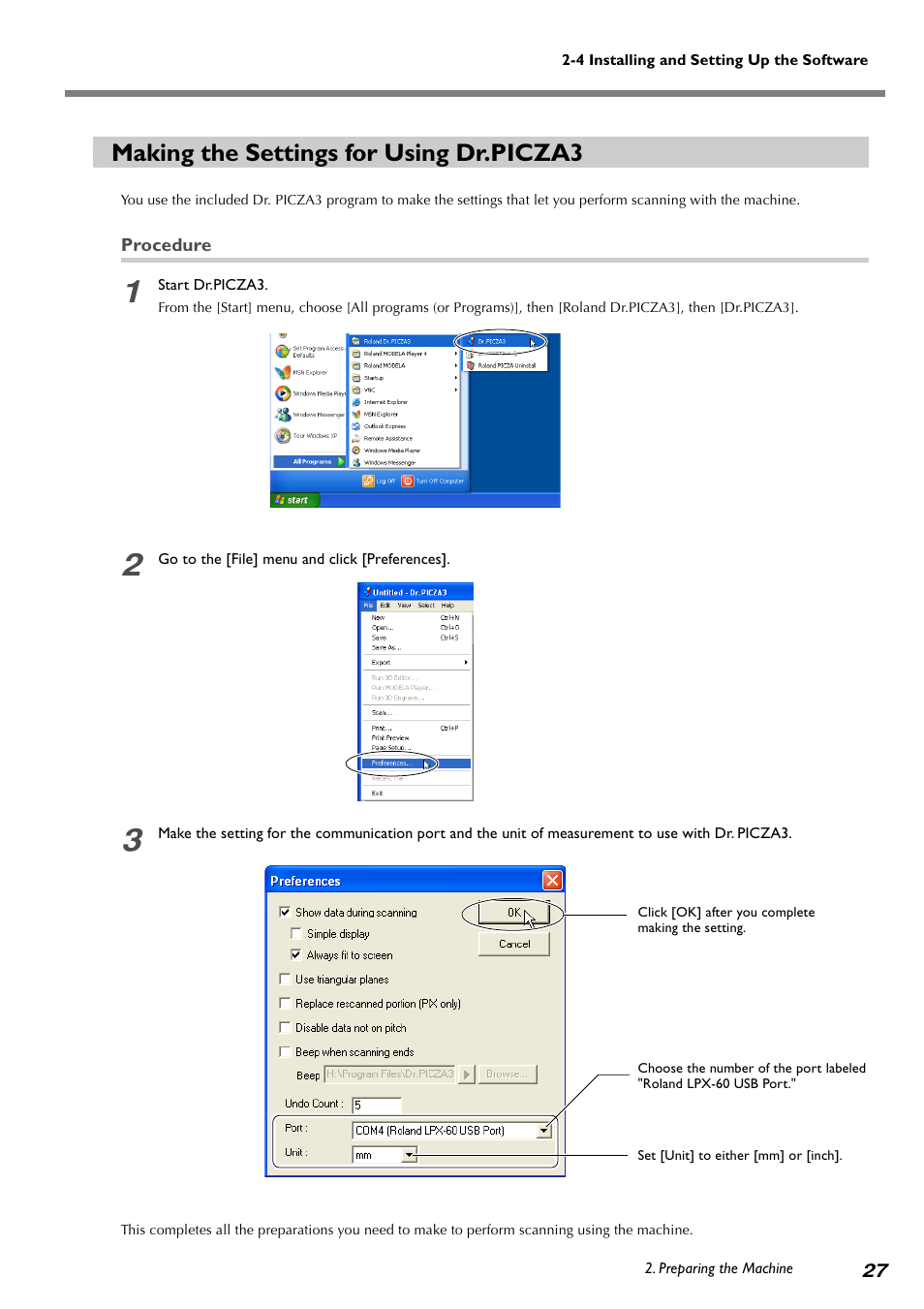 Making the settings for using dr.picza3 | Roland PICZA LPX-60 User Manual | Page 29 / 68