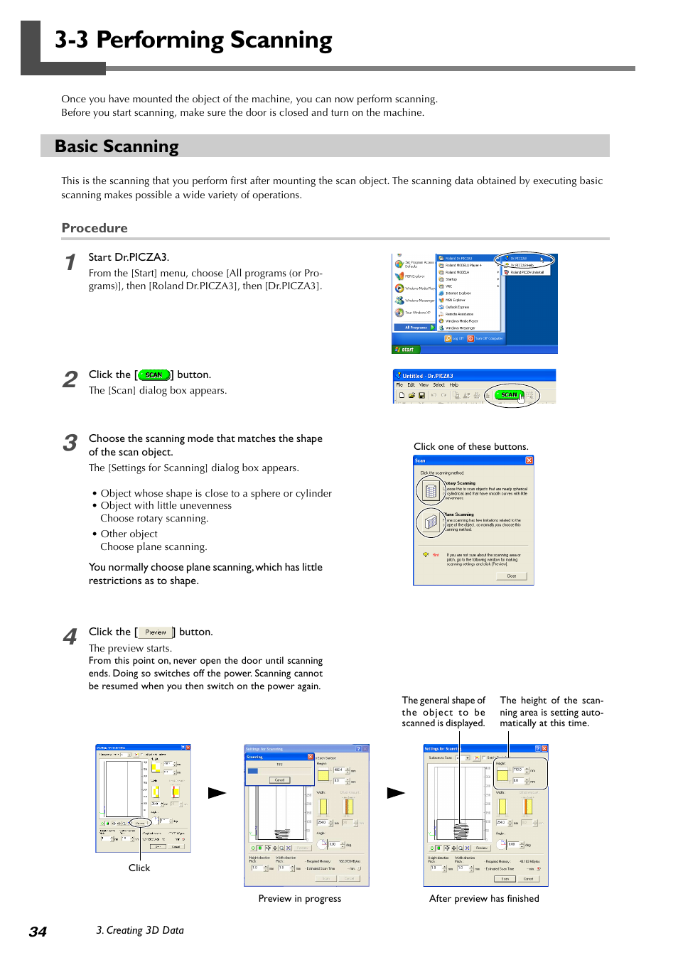 3 performing scanning, Basic scanning | Roland PICZA LPX-60 User Manual | Page 36 / 68