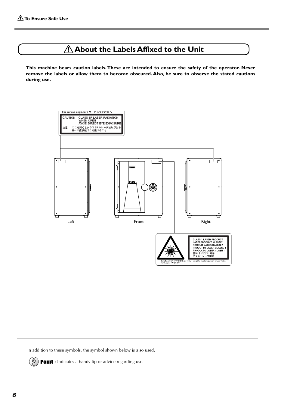 About the labels affixed to the unit | Roland PICZA LPX-60 User Manual | Page 8 / 68