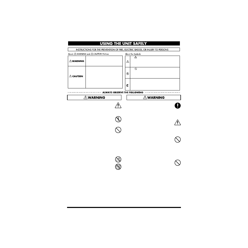 Using the unit safely | Roland CDR-88RW-4 User Manual | Page 3 / 12