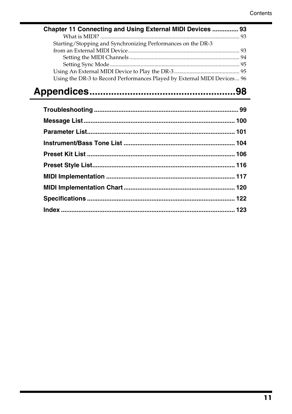 Appendices | Roland DR-3 User Manual | Page 11 / 128