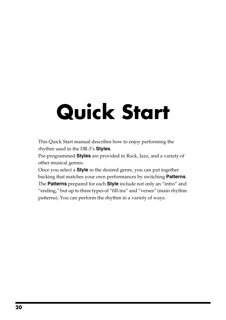 Quick start | Roland DR-3 User Manual | Page 20 / 128