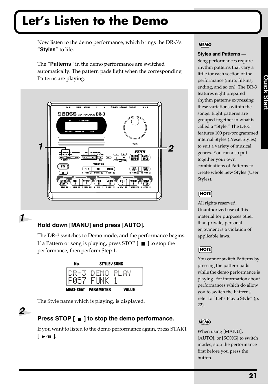 Let’s listen to the demo | Roland DR-3 User Manual | Page 21 / 128