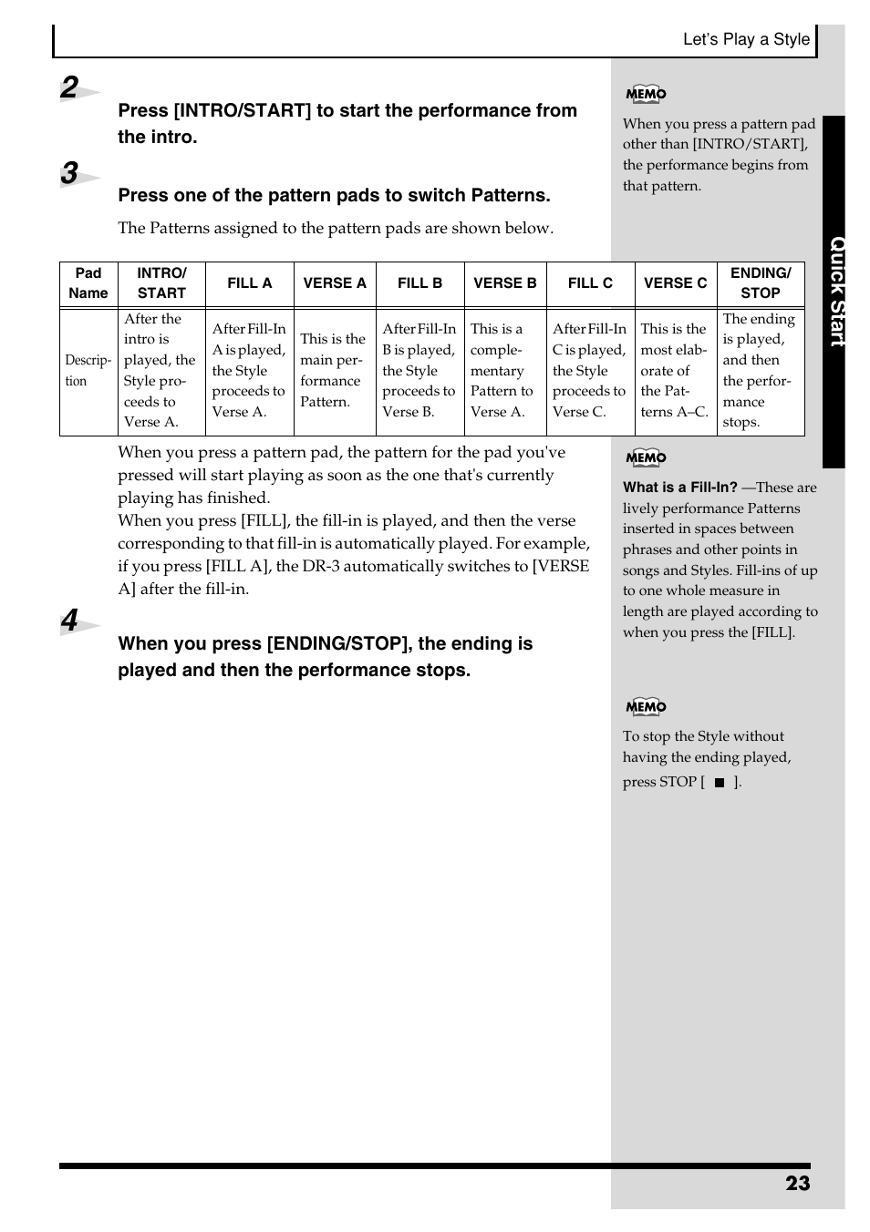 Qu ic k st ar t | Roland DR-3 User Manual | Page 23 / 128