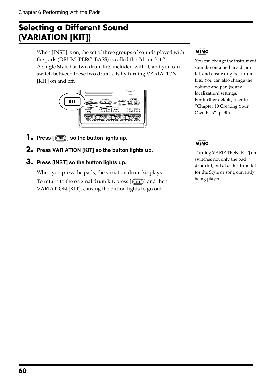 Selecting a different sound (variation [kit]) | Roland DR-3 User Manual | Page 60 / 128