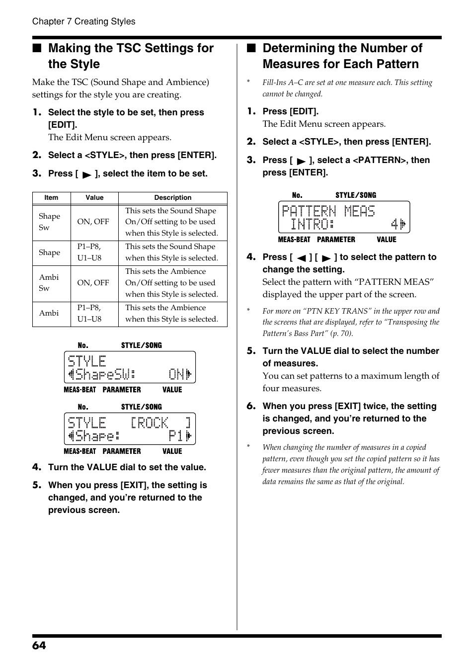 Making the tsc settings for the style | Roland DR-3 User Manual | Page 64 / 128