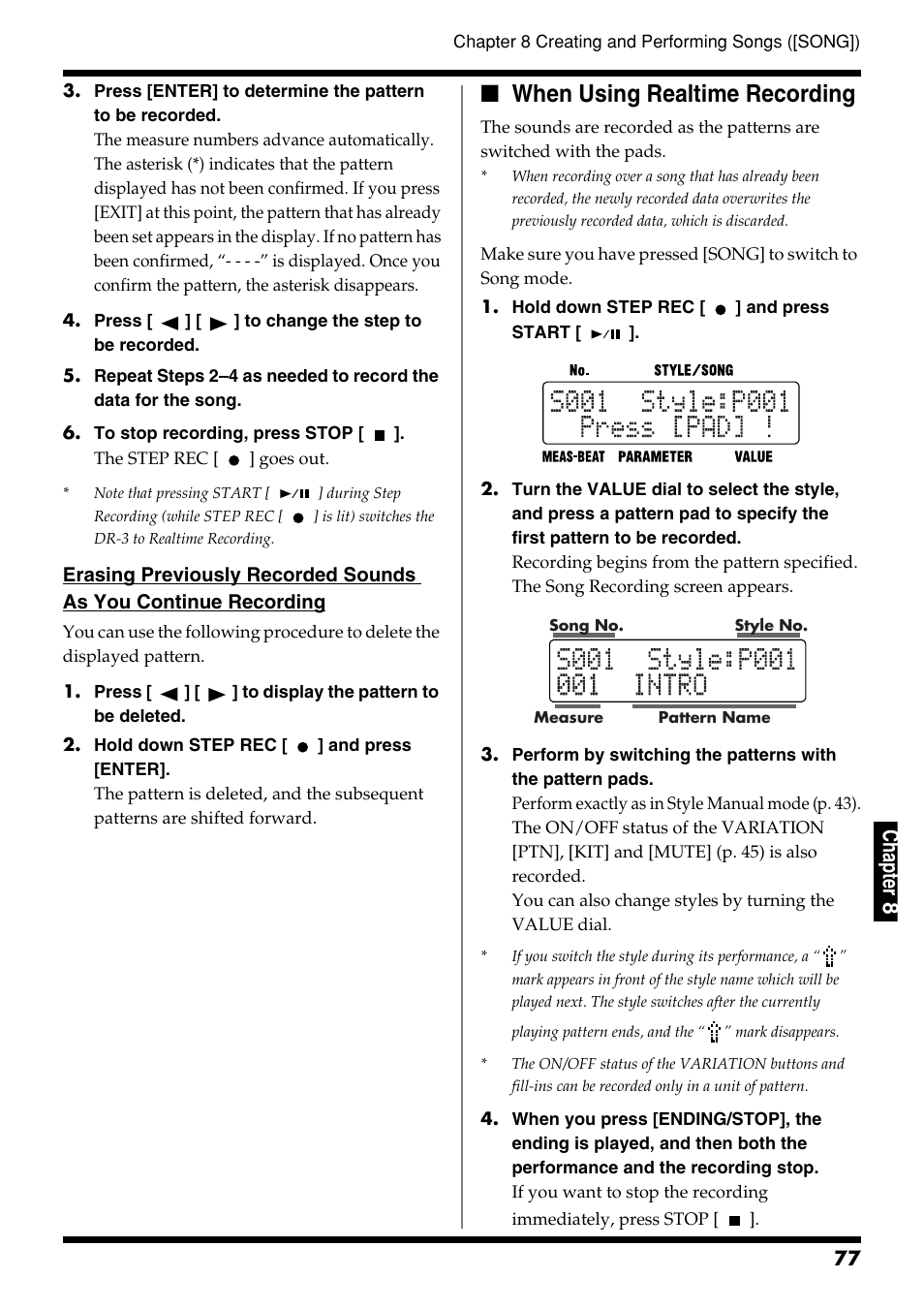 When using realtime recording, Ch ap ter 8 | Roland DR-3 User Manual | Page 77 / 128