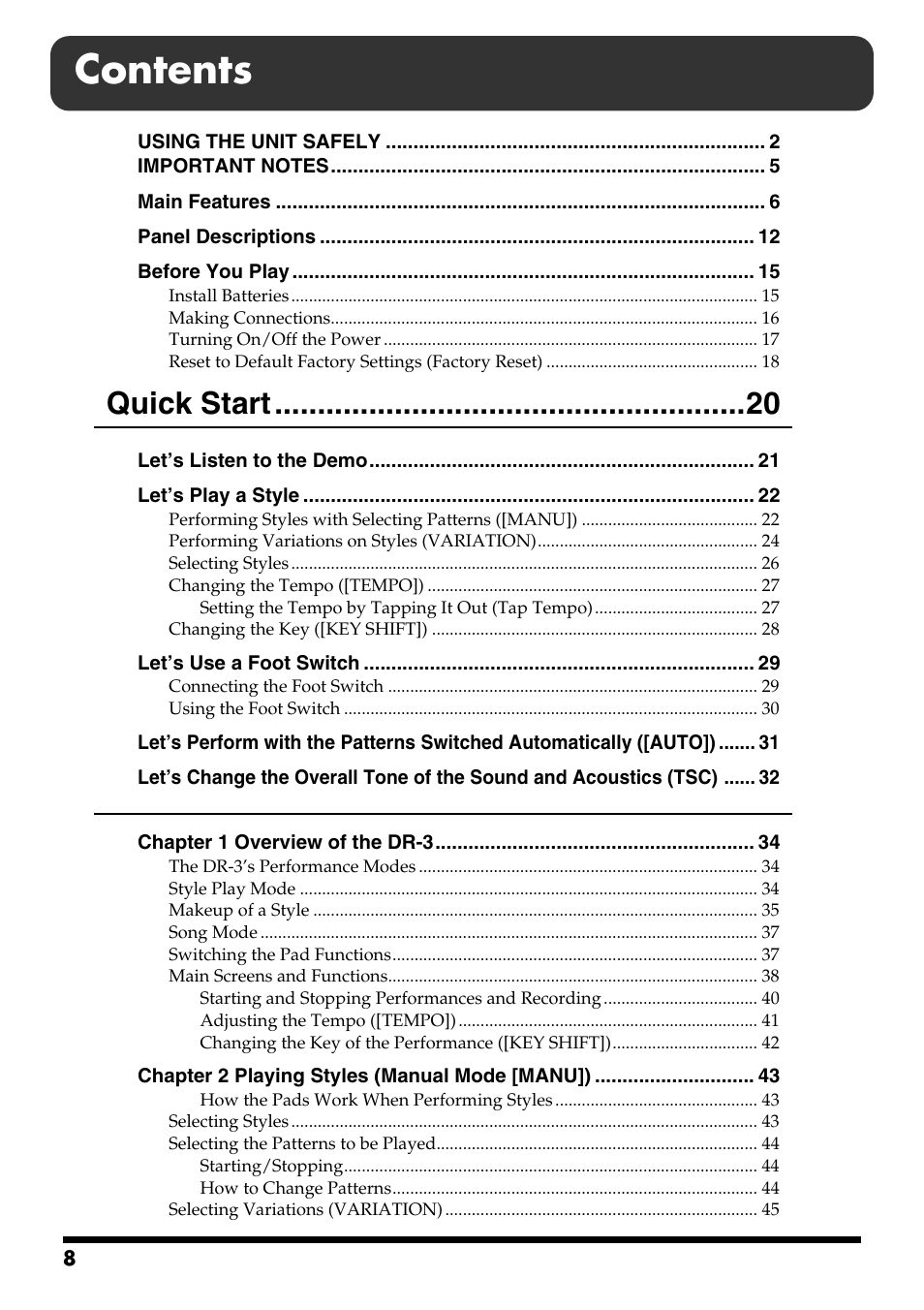 Roland DR-3 User Manual | Page 8 / 128