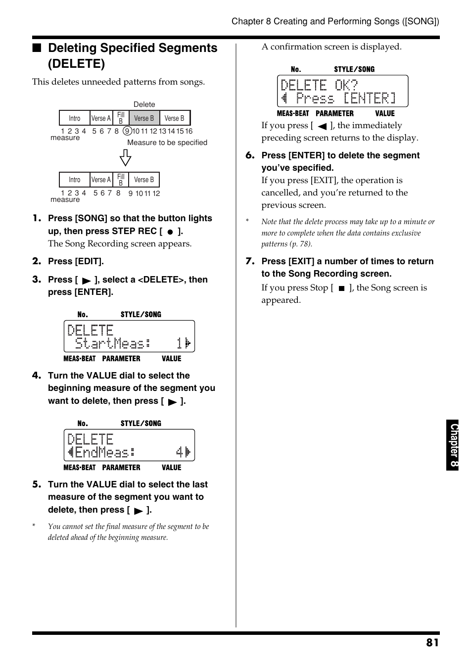Deleting specified segments (delete), Ch ap ter 8 | Roland DR-3 User Manual | Page 81 / 128