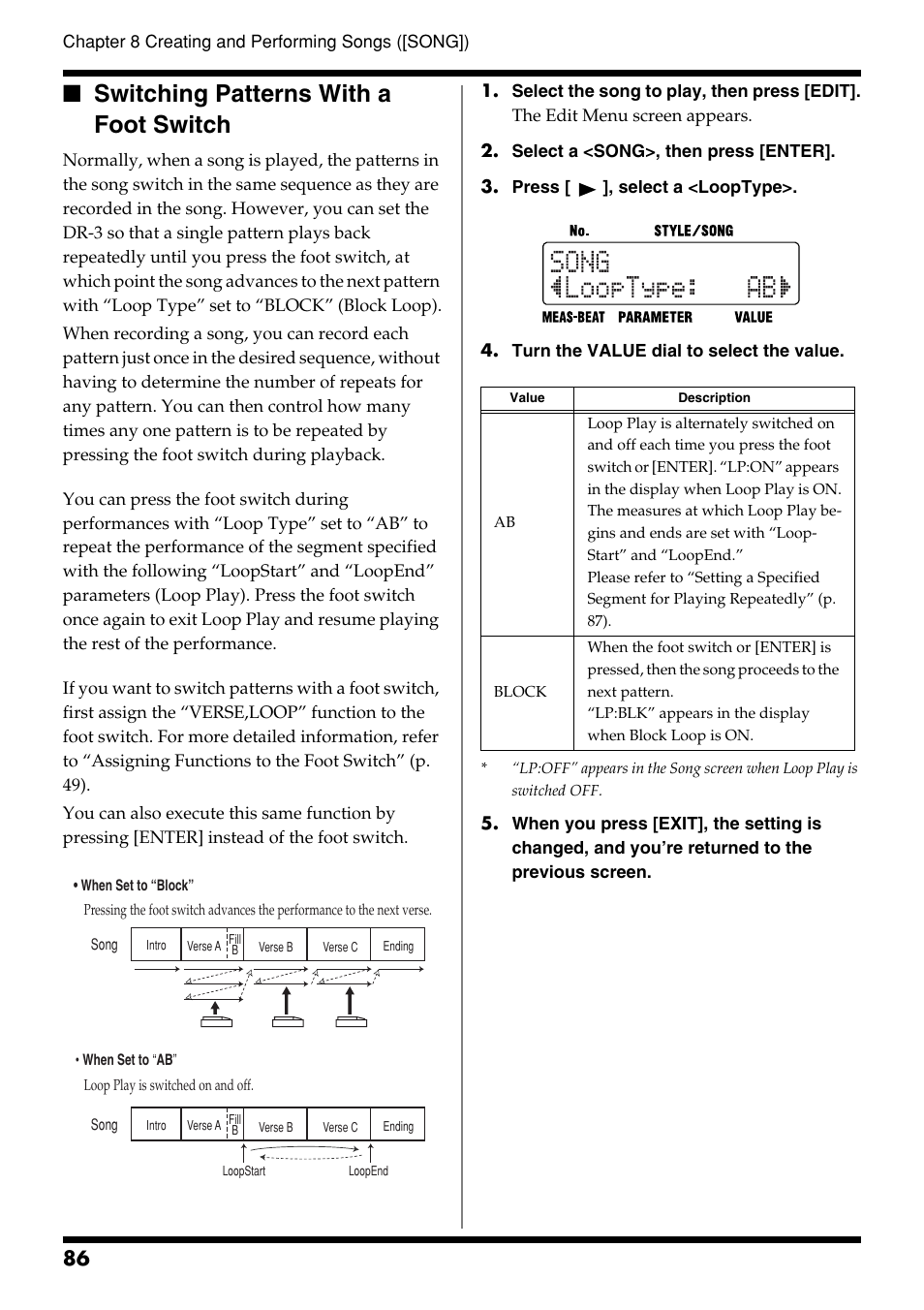 Switching patterns with a foot switch | Roland DR-3 User Manual | Page 86 / 128