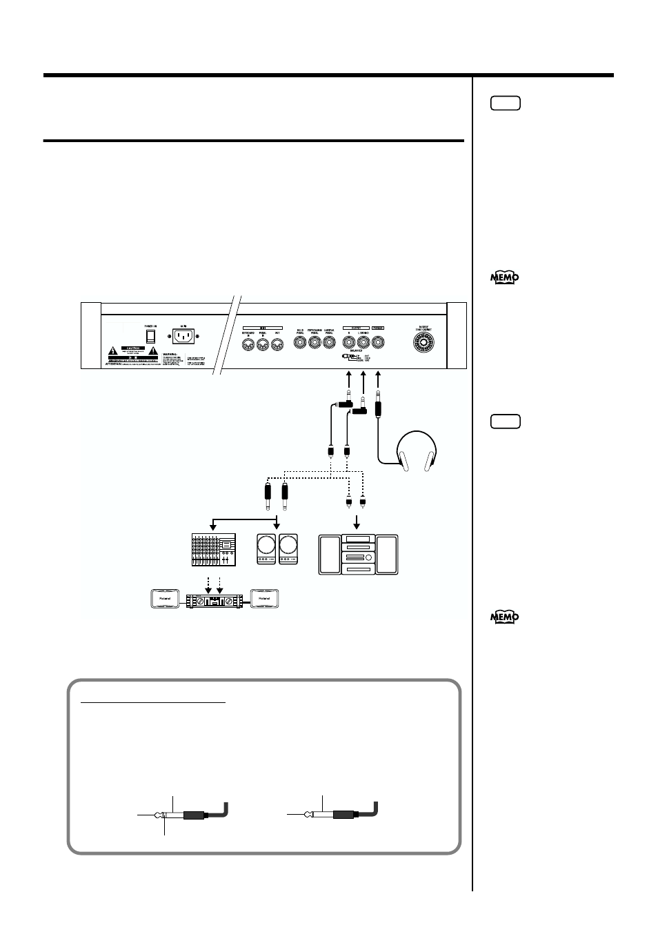 Connecting your amp, speakers, or headphones, P. 17), 17 before you begin playing | About a output jacks | Roland VK-8 User Manual | Page 17 / 84