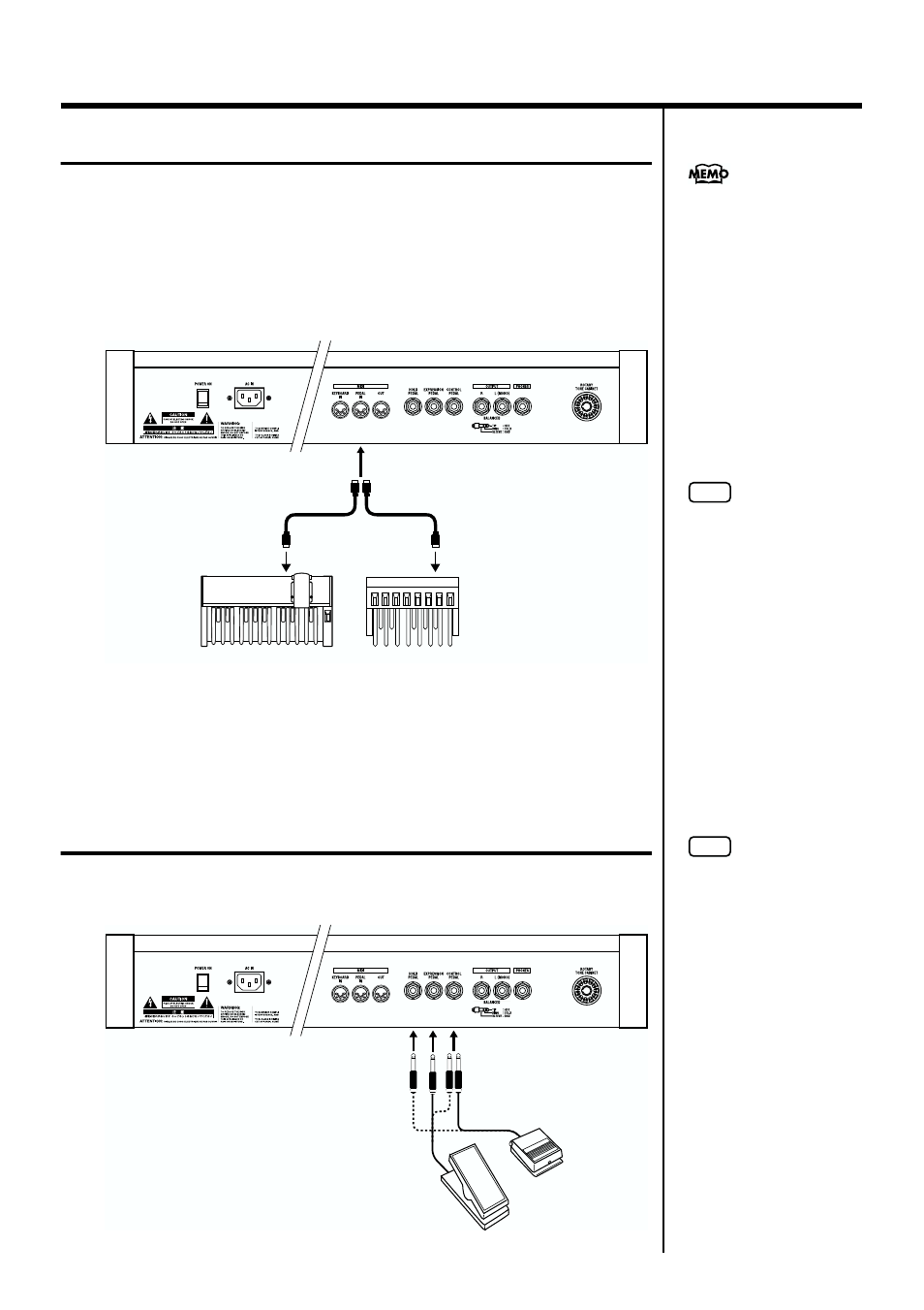 Connecting the pedal keyboard, Connecting an expression pedal or pedal switch, Will be sustained (p. 18, 42) | Be connected here (p. 18, p. 39), P. 18, p. 40), Connecting the pedal keyboard 1, 18 before you begin playing | Roland VK-8 User Manual | Page 18 / 84