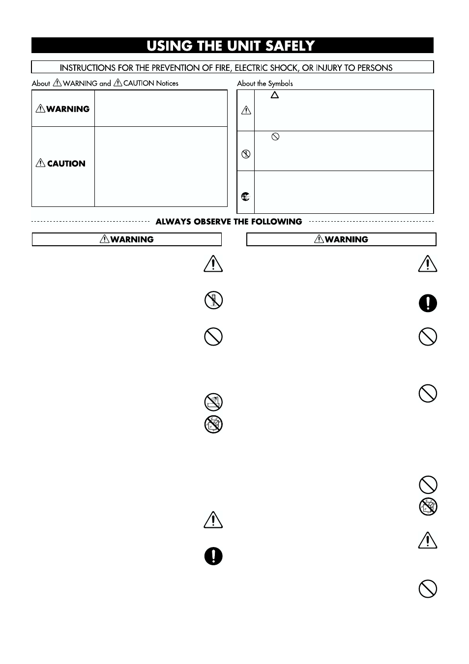 Using the unit safely | Roland VK-8 User Manual | Page 3 / 84