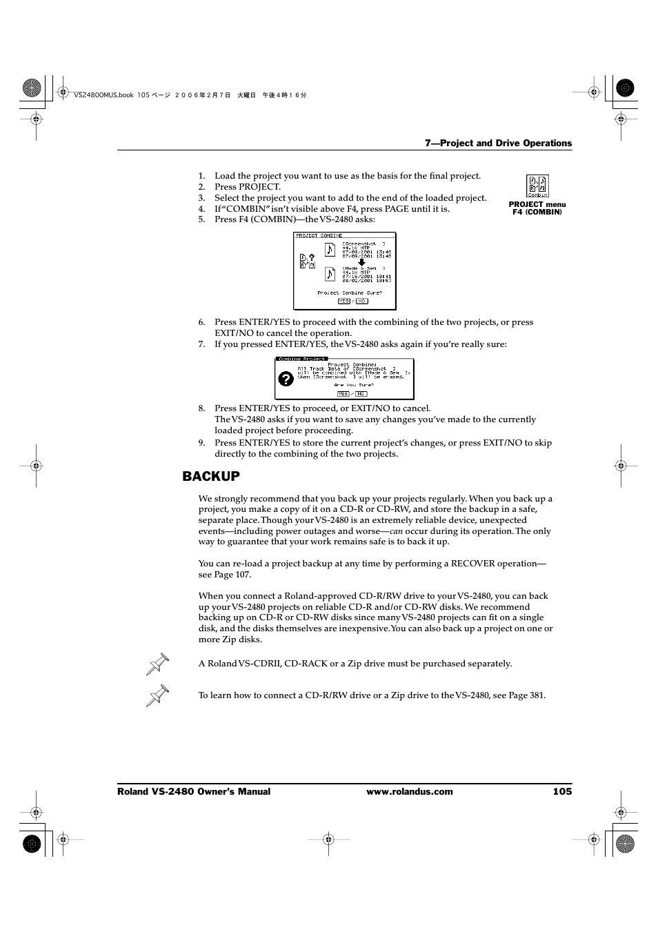 Backup | Roland VS-2480 User Manual | Page 105 / 452