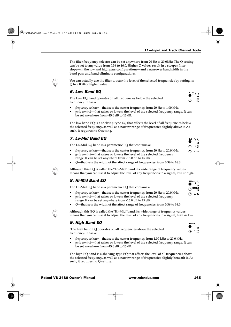 Low band eq, Lo-mid band eq, Hi-mid band eq | High band eq | Roland VS-2480 User Manual | Page 165 / 452