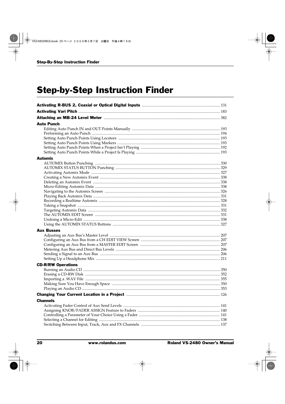 Step-by-step instruction finder, Step-by-step instruction finder 20 | Roland VS-2480 User Manual | Page 20 / 452