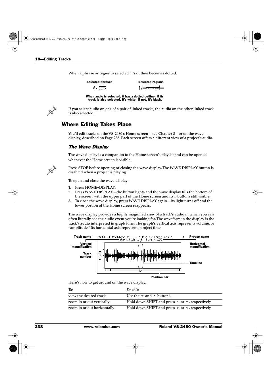 Where editing takes place, The wave display | Roland VS-2480 User Manual | Page 238 / 452