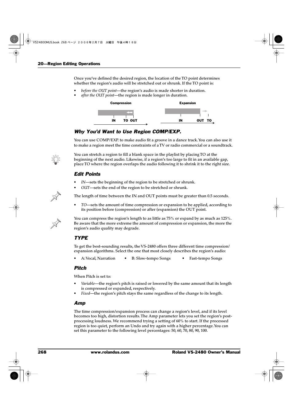 Why you’d want to use region comp/exp, Edit points, Type | Pitch | Roland VS-2480 User Manual | Page 268 / 452