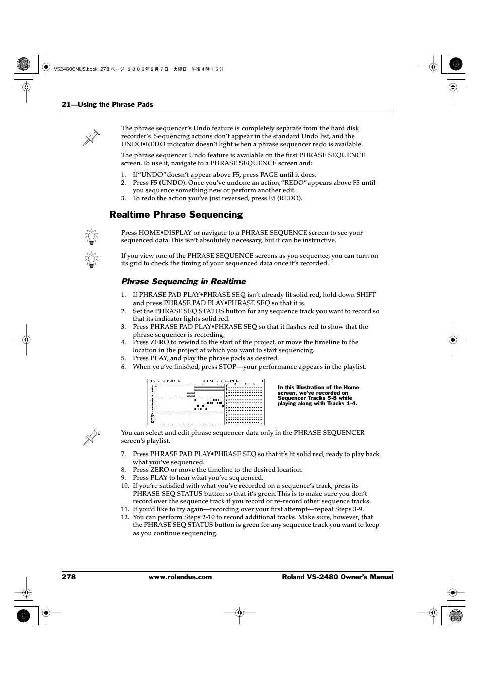 Realtime phrase sequencing, Phrase sequencing in realtime | Roland VS-2480 User Manual | Page 278 / 452