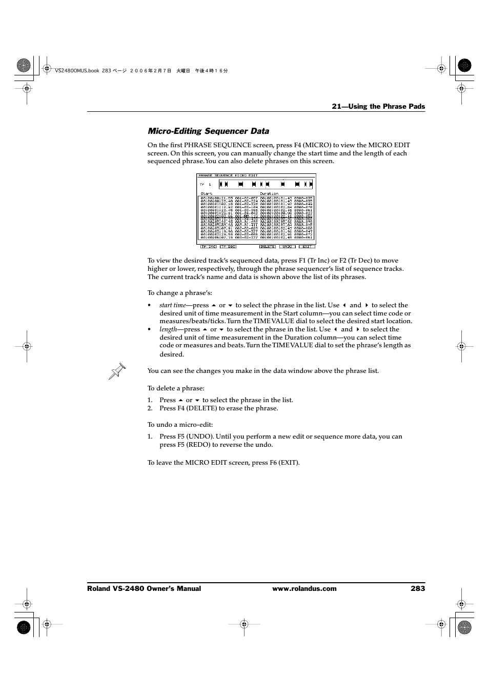 Micro-editing sequencer data | Roland VS-2480 User Manual | Page 283 / 452
