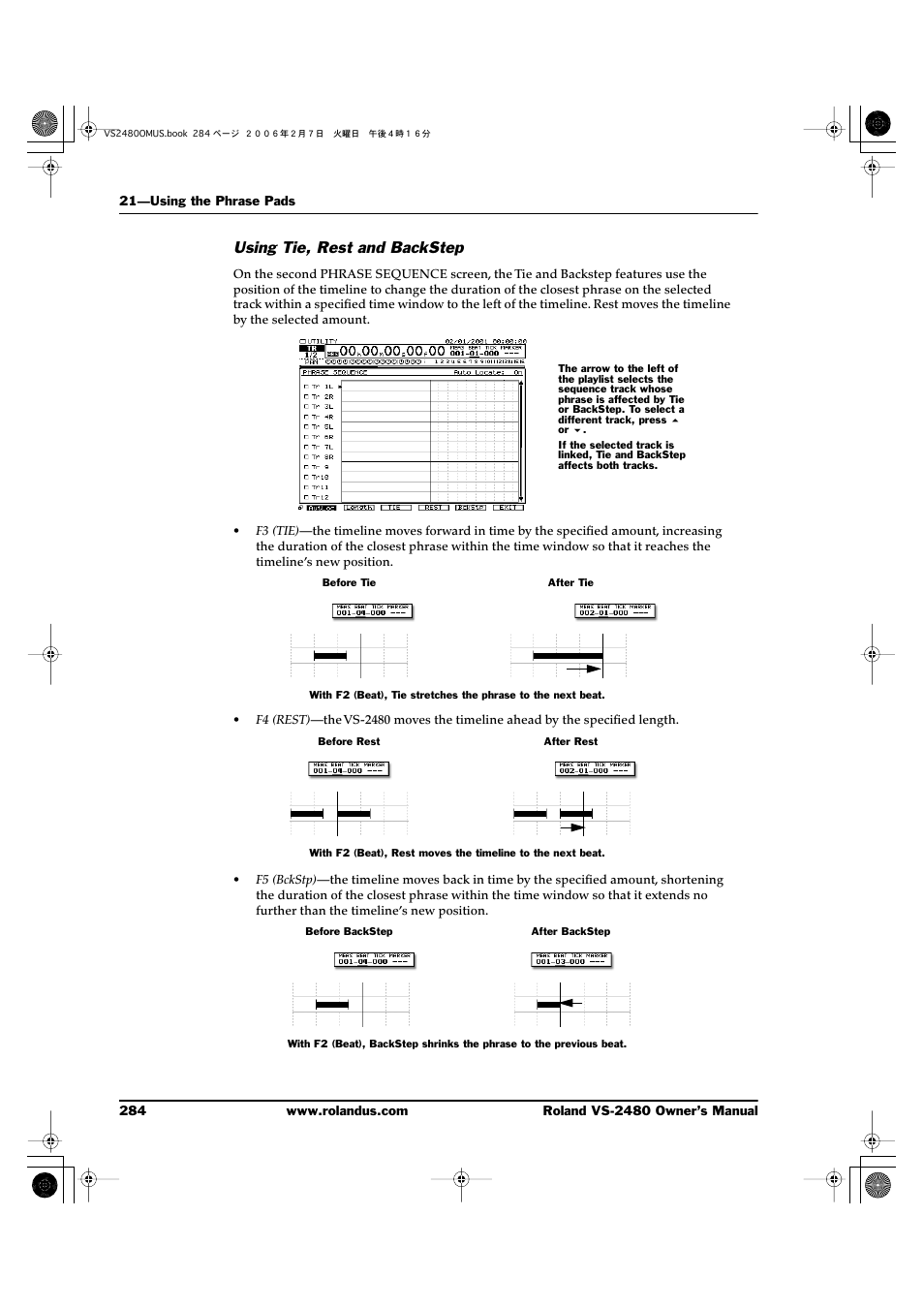 Using tie, rest and backstep | Roland VS-2480 User Manual | Page 284 / 452