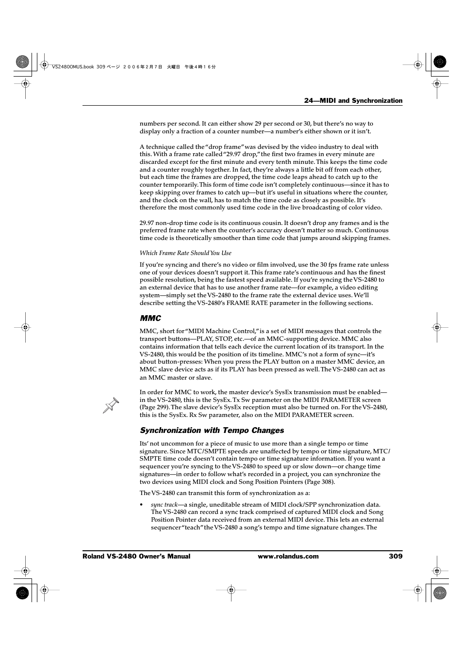 Synchronization with tempo changes | Roland VS-2480 User Manual | Page 309 / 452