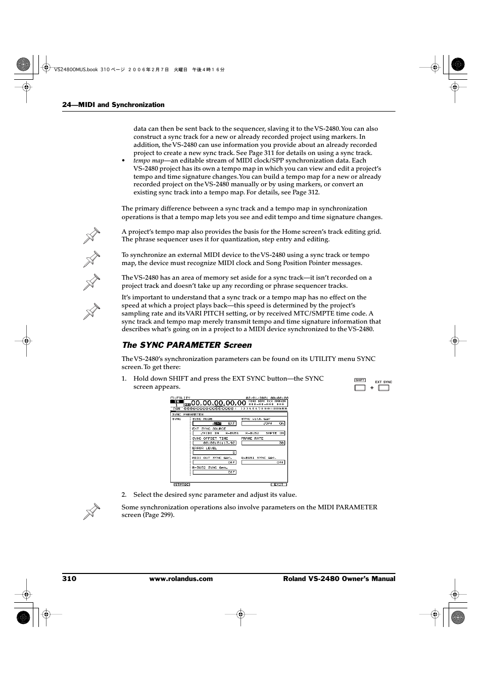The sync parameter screen | Roland VS-2480 User Manual | Page 310 / 452