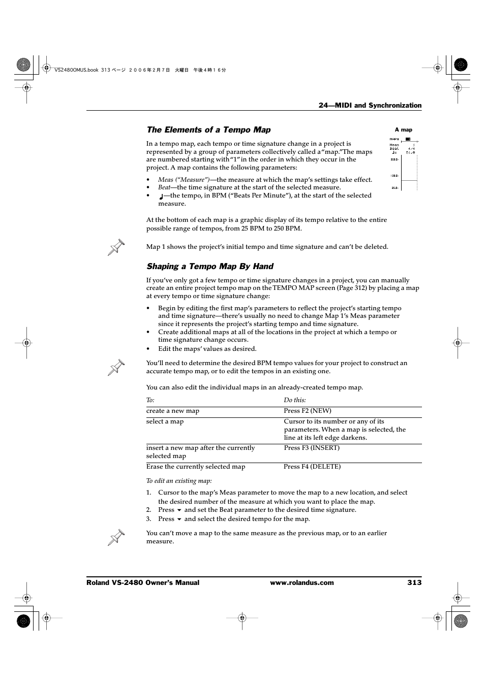The elements of a tempo map, Shaping a tempo map by hand | Roland VS-2480 User Manual | Page 313 / 452
