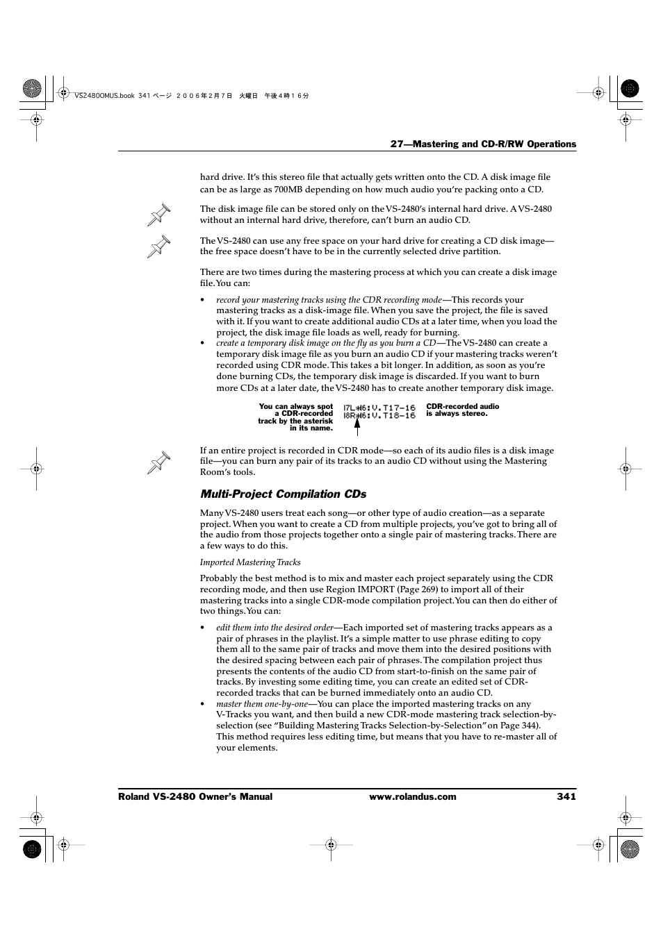 Multi-project compilation cds | Roland VS-2480 User Manual | Page 341 / 452