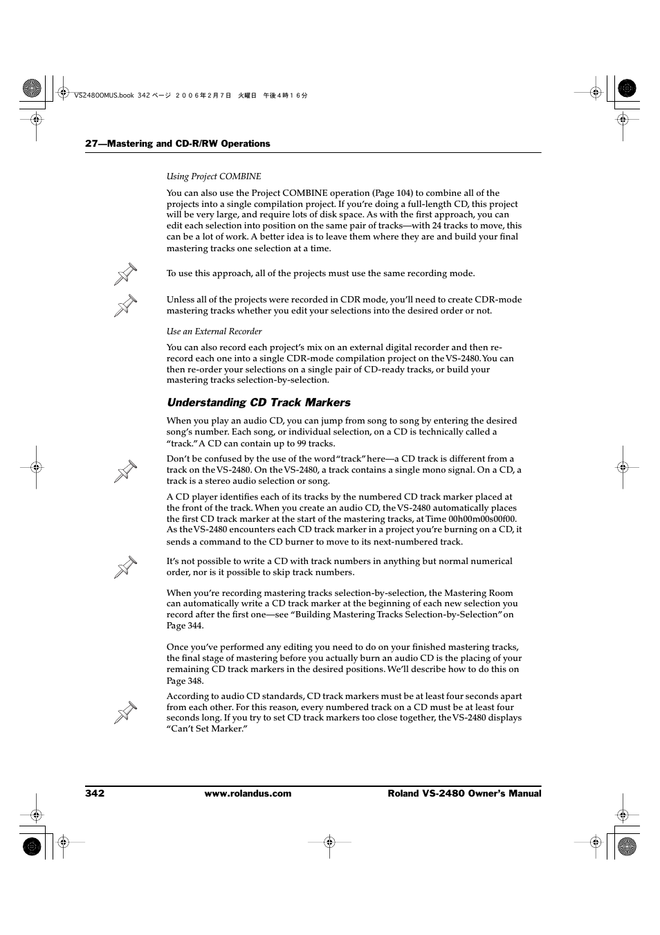 Understanding cd track markers | Roland VS-2480 User Manual | Page 342 / 452