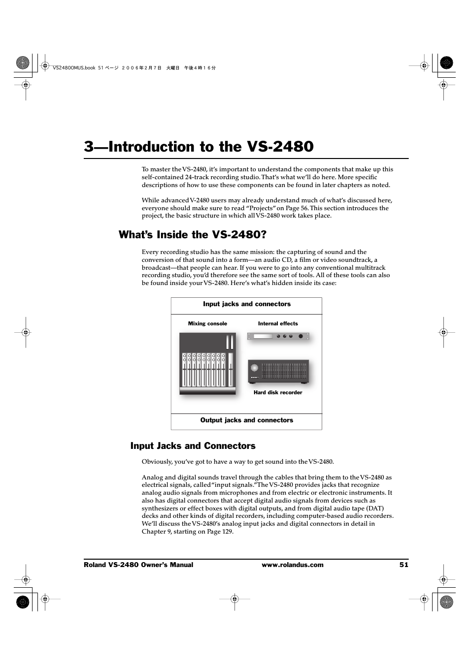 3—introduction to the vs-2480, What’s inside the vs-2480, Input jacks and connectors | 3—introduction to the vs-2480 51 | Roland VS-2480 User Manual | Page 51 / 452